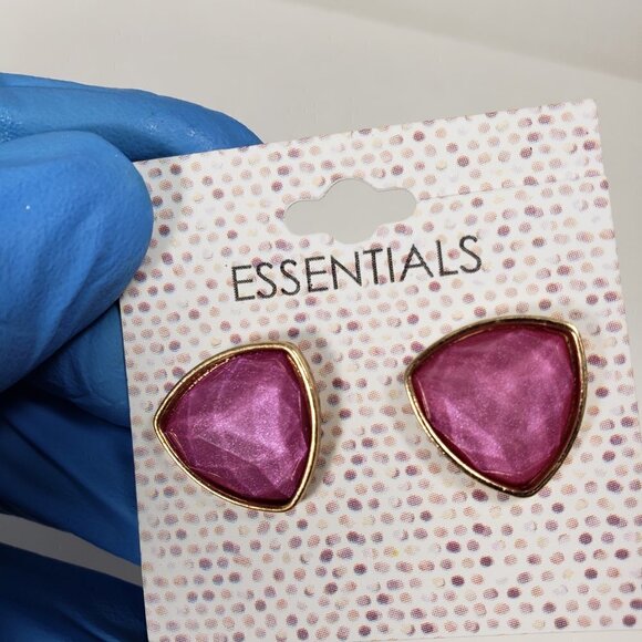 Purple Faceted Triangle Stud Earrings – Gold Triangle Trim – Geometric Jewelry - Picture 9 of 9